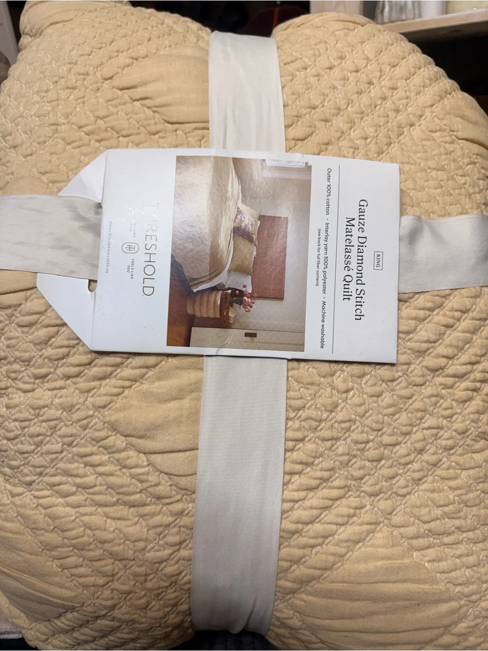 King Diamond Matelasse Gauze Quilt Yellow - Threshold™
